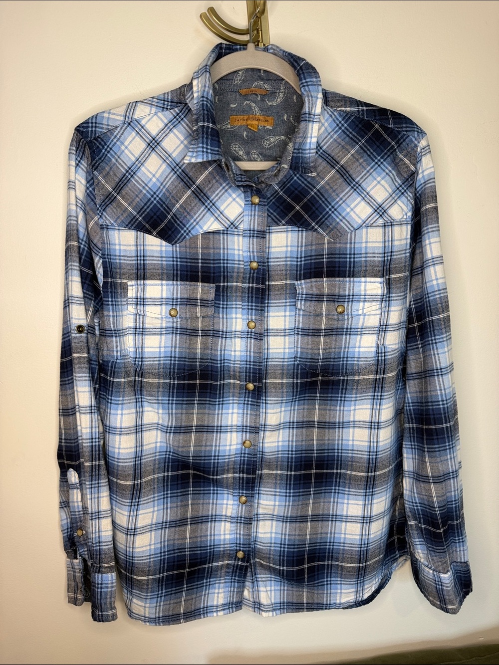 JACHS Girlfriend western style  Blue and White Plaid Button-Down Shirt